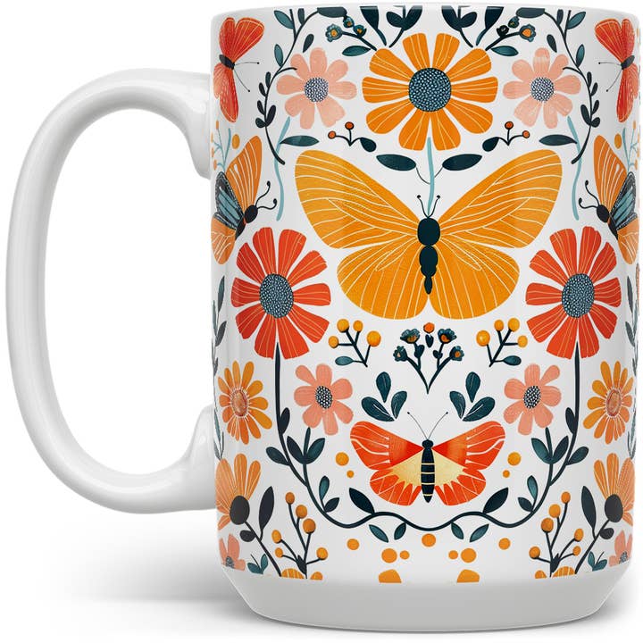 Loftipop - Wholesale Coffee Mug - Floral Butterfly Mug, Nature Flowers Botanical Gifts