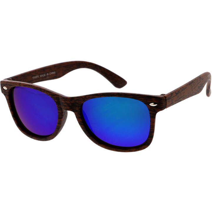 Nagi K - Wholesale Sunglasses - Kids - Kids Bamboo Wrap Wayfarer Sunglasses Revel Lens (12 Pack)