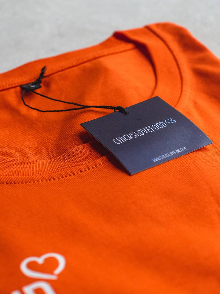 Orange Chickslovefood shirt for wholesale by Chickslovefood