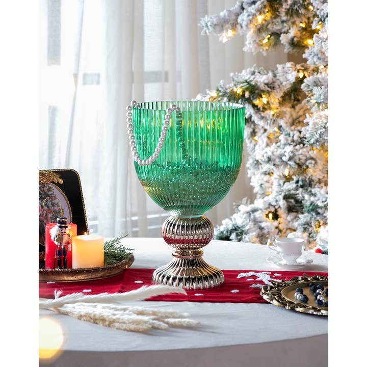 A&B Home Group Inc. - Wholesale Vase - D10.2x16" Emerald Fluted Elegance Glass Vase - Green2
