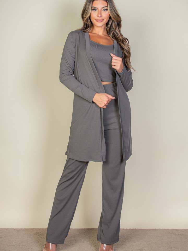 3 Pieces Cami Top with Pants and Long Cardigan Set for wholesale by CAPELLA APPAREL