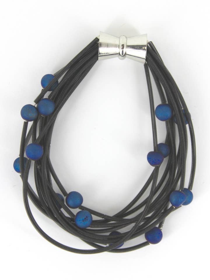 10 Layer Black Beaded Bracelet with Blue Geode for wholesale by Sea Lily