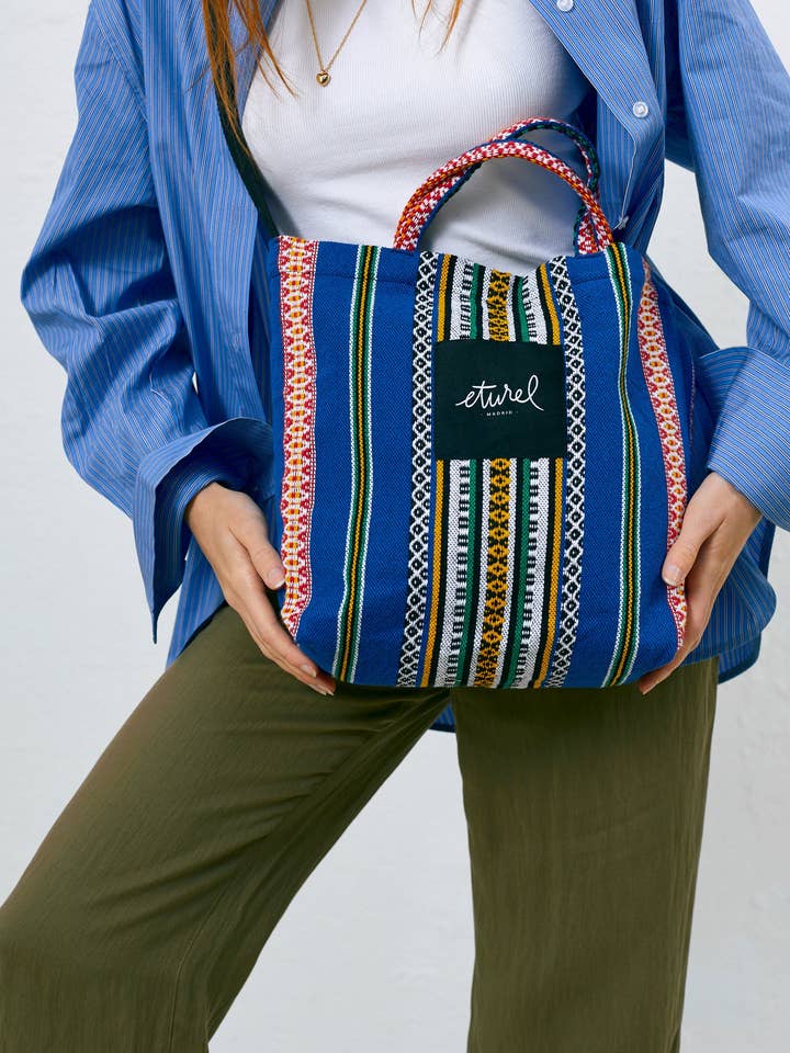 Blue pomegranate cross tote bag for wholesale by Eturel Madrid