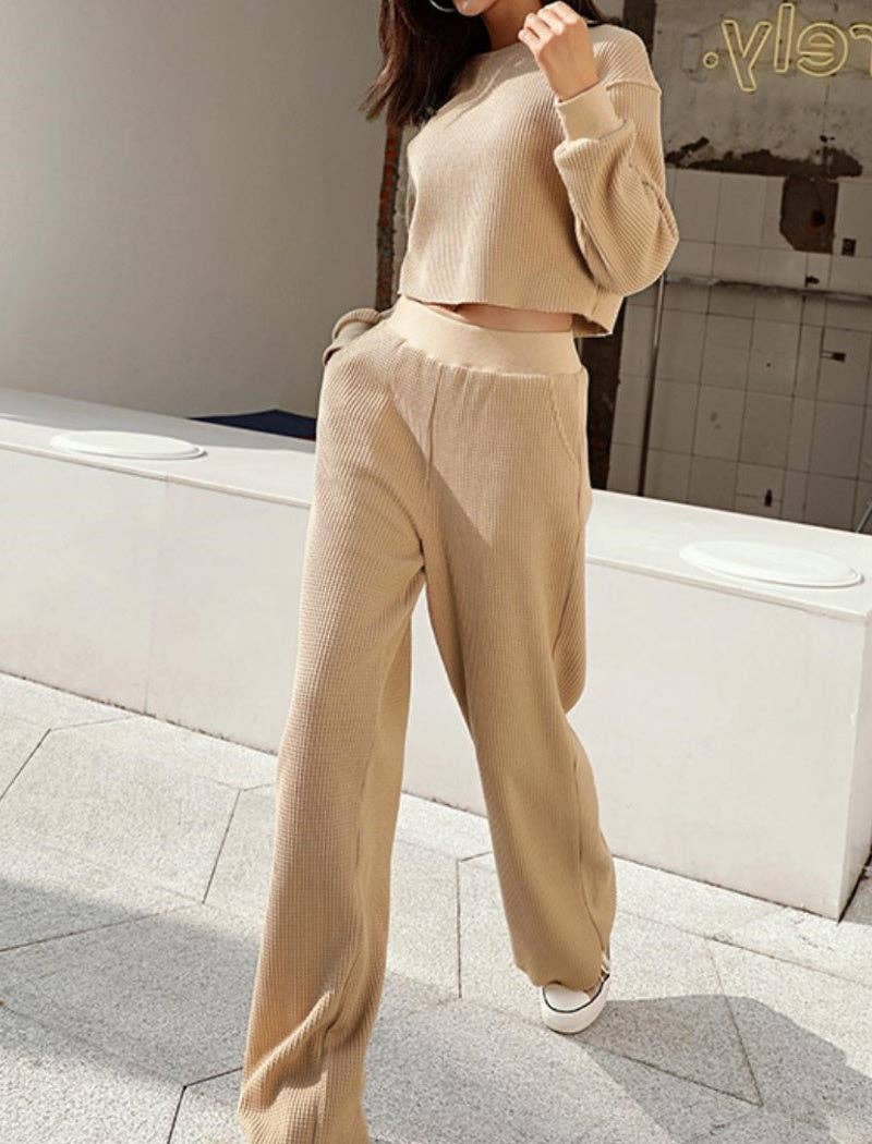 safistyle - Wholesale Lounge Set - Women's - Ribbed Cropped Top and Wide-Leg Lounge Set6