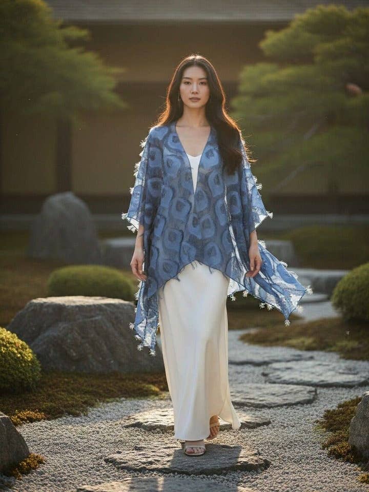 JC060283 Elegante 3D Veer Fringe Wimper Kimono/Omslagdoek voor wholesale door JC Sunny Fashion