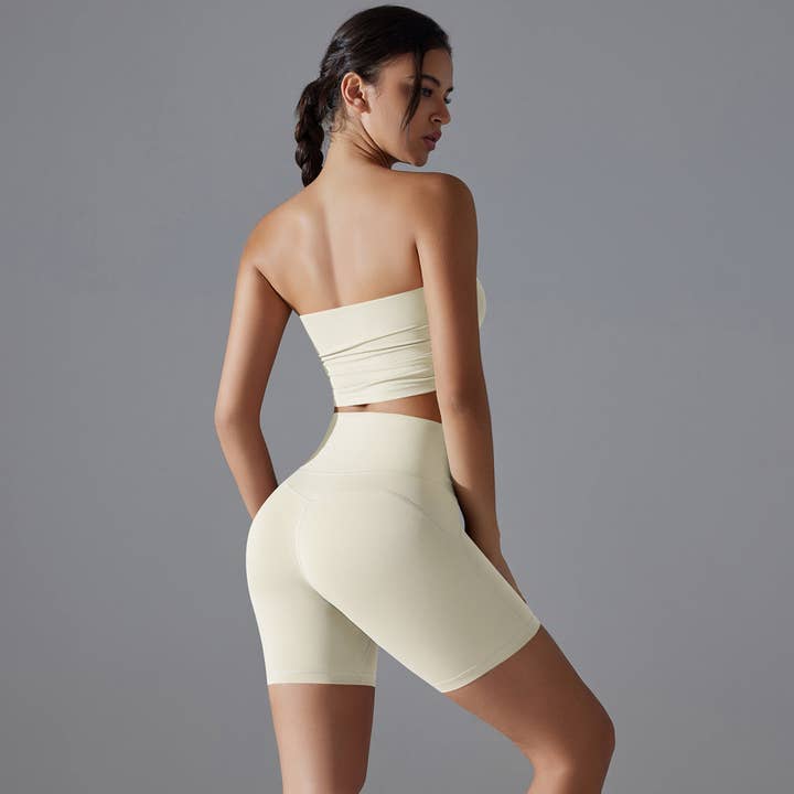 pinkblu02 - Wholesale Activewear Set - Women's - Women Yoga Solid Color Strapless Top and Shorts Set