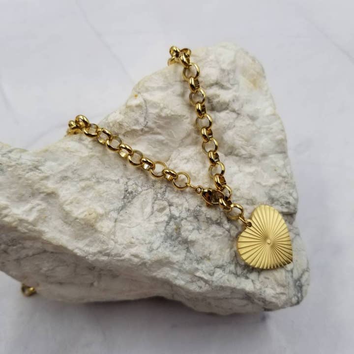 Gold Textured Heart Charm Necklace for wholesale by The Pretty Jewellery