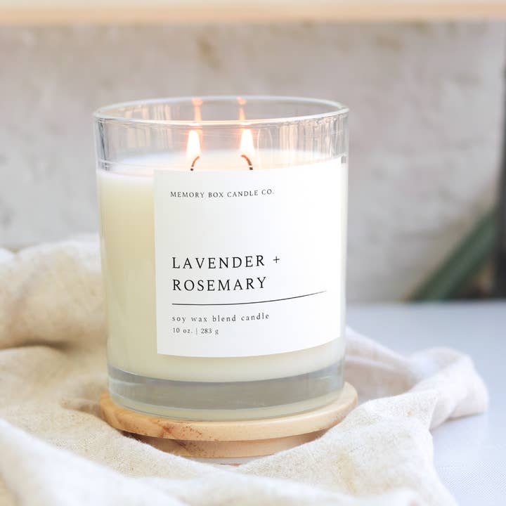 Memory Box Candle Co. - Wholesale Jar/Filled Candle - Lavender + Rosemary - 10 oz. Clear Glass Soy Candle