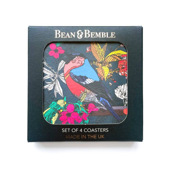 Bean and Bemble - Wholesale Coasters - Coasters Box Set Round Melamine Wood British Garden Birds Mixed