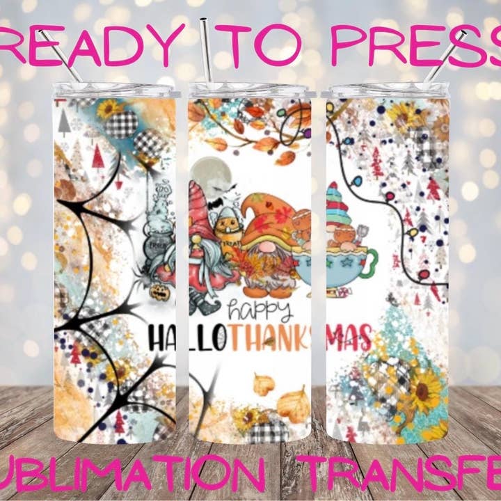 Hallothanksmas Sublimation Transfer Wrap for Tumblers for wholesale by Hatch & Hug