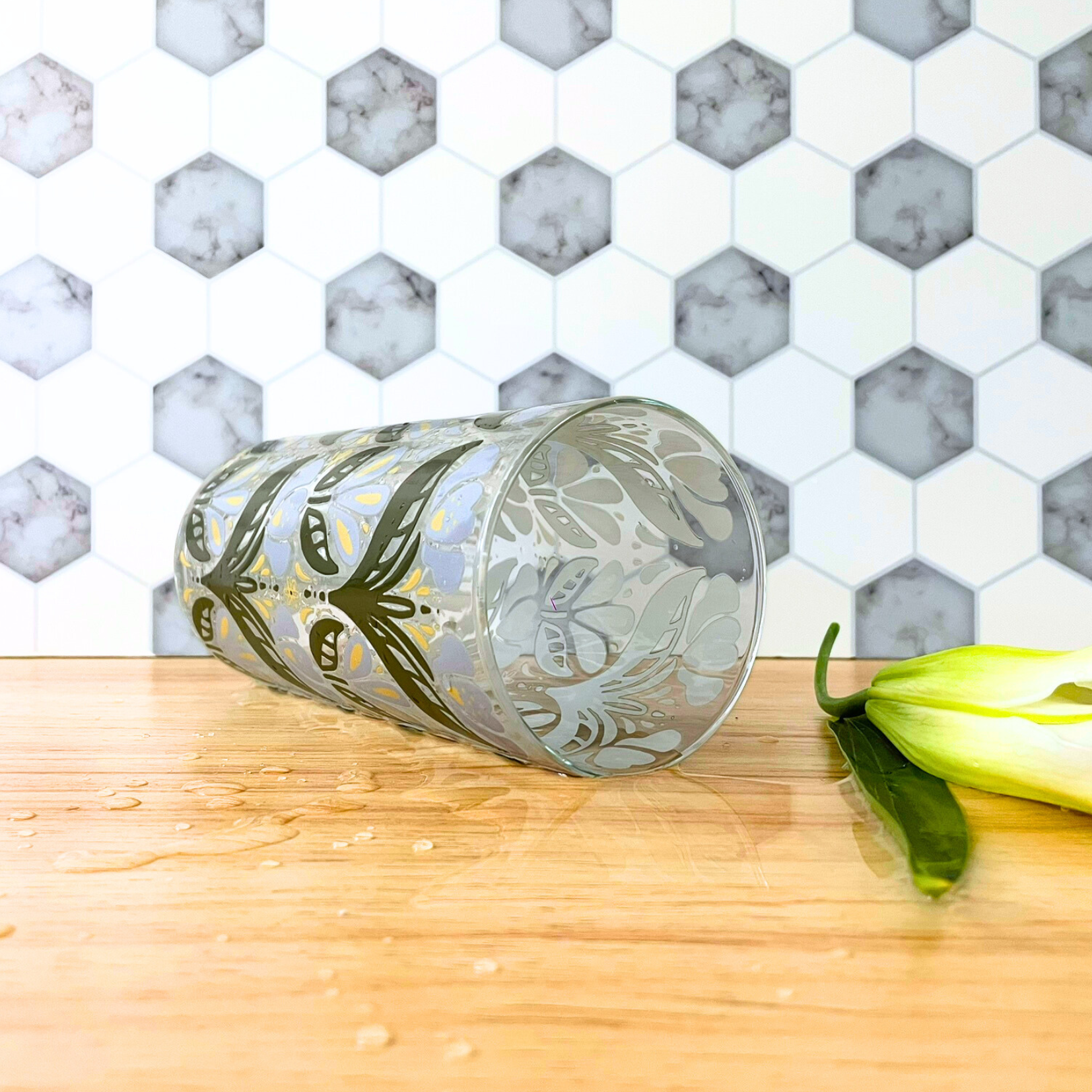 Button and Fern - Wholesale Vase - Retro Floral Glass Vase- 7" Tall with Hand-Applied Botanical3