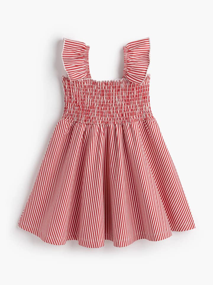 Monica + Andy - Wholesale Dress - Kids - Smocked Ruffle Sundress_Red Stripes