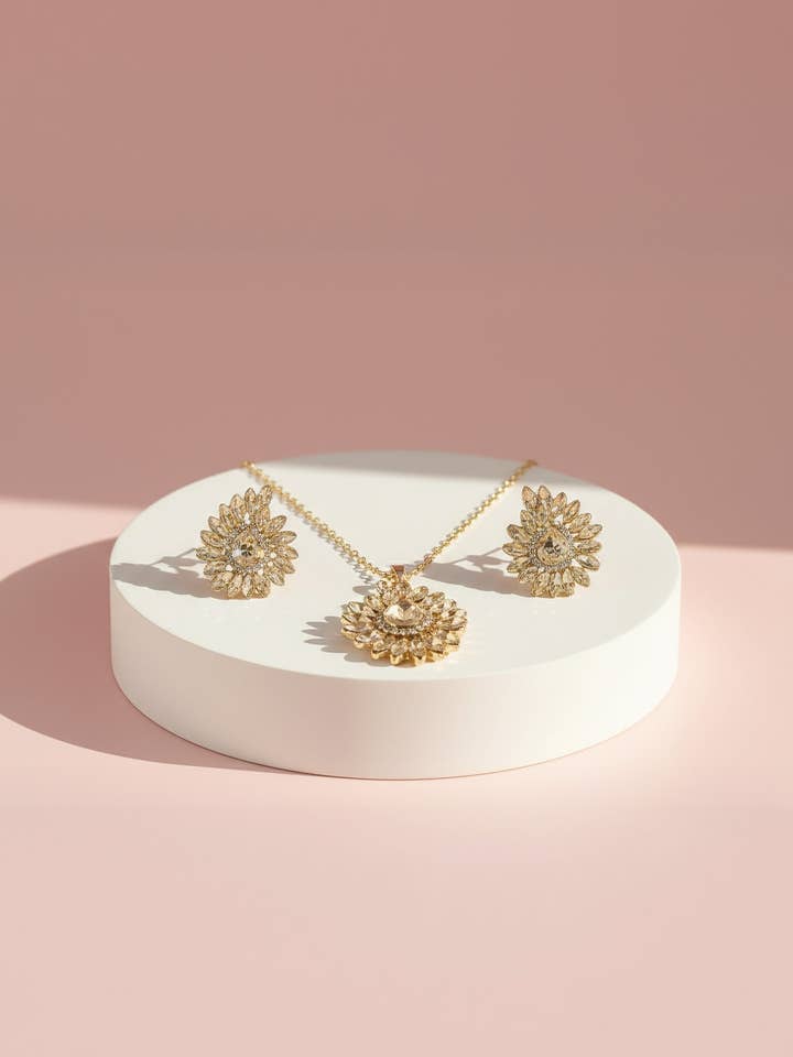 Curved Crystal Necklace & Earrings Set for wholesale by Arya Jewellery Wholesale