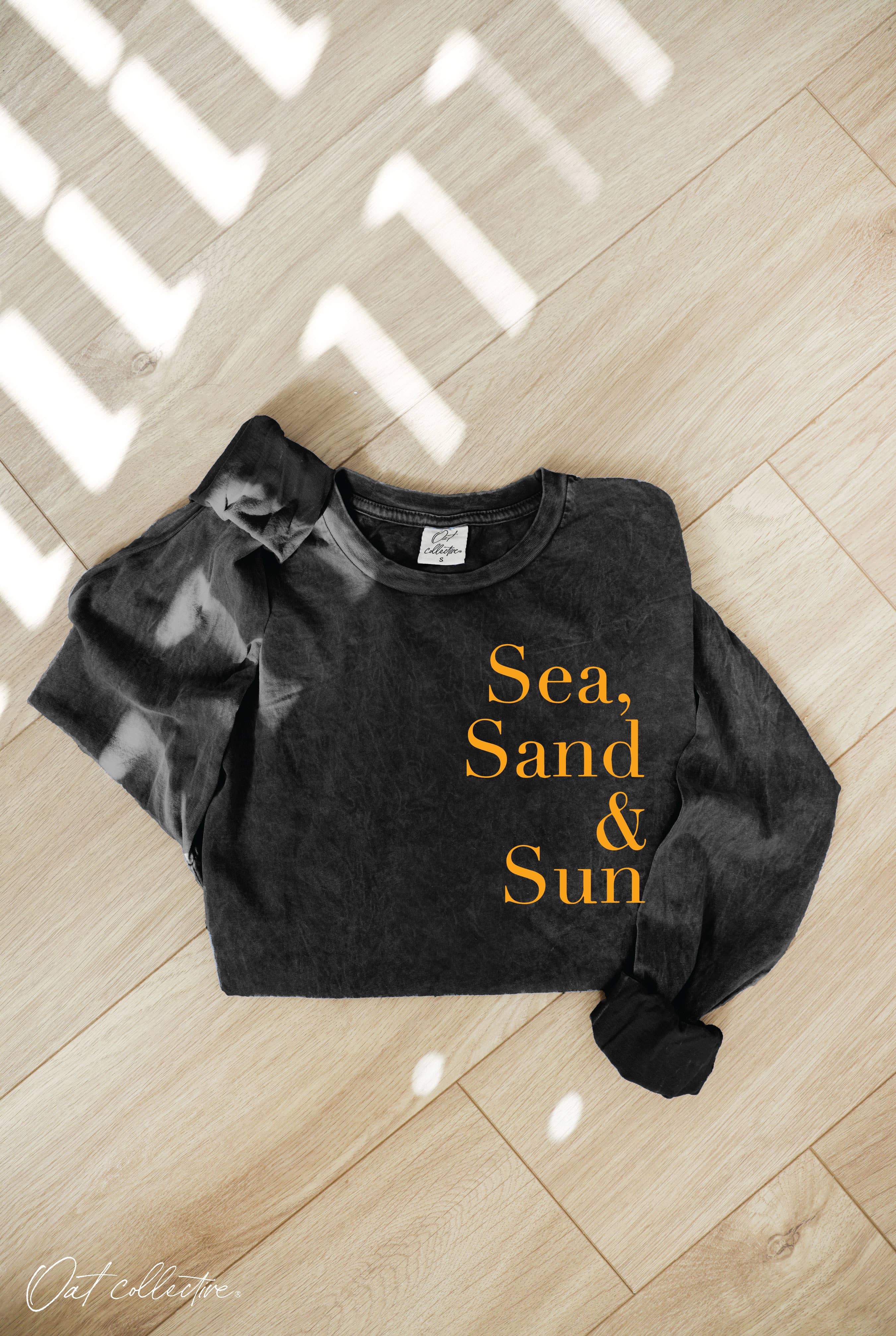 OAT COLLECTIVE - Wholesale Screen Printed T-Shirt - Women's - SEA, SAND AND SUN Mineral Washed Long Sleeve Graphic0