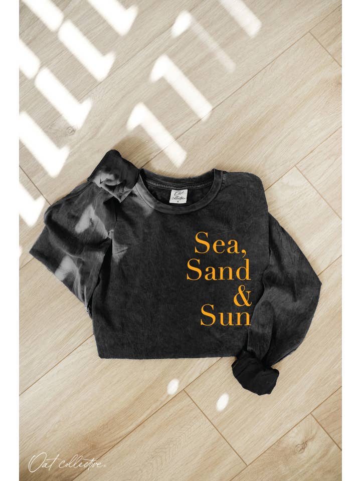 OAT COLLECTIVE - Wholesale Screen Printed T-Shirt - Women's - SEA, SAND AND SUN Mineral Washed Long Sleeve Graphic
