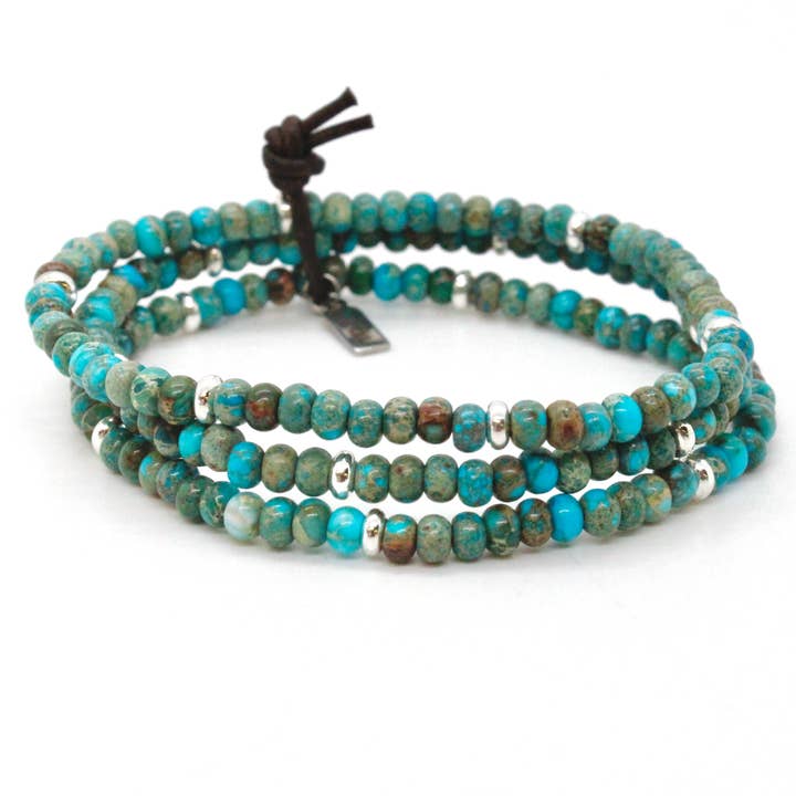 LIZOU - Wholesale Beaded bracelet - Turquoise Jasper + Silver Bracelet Bundle