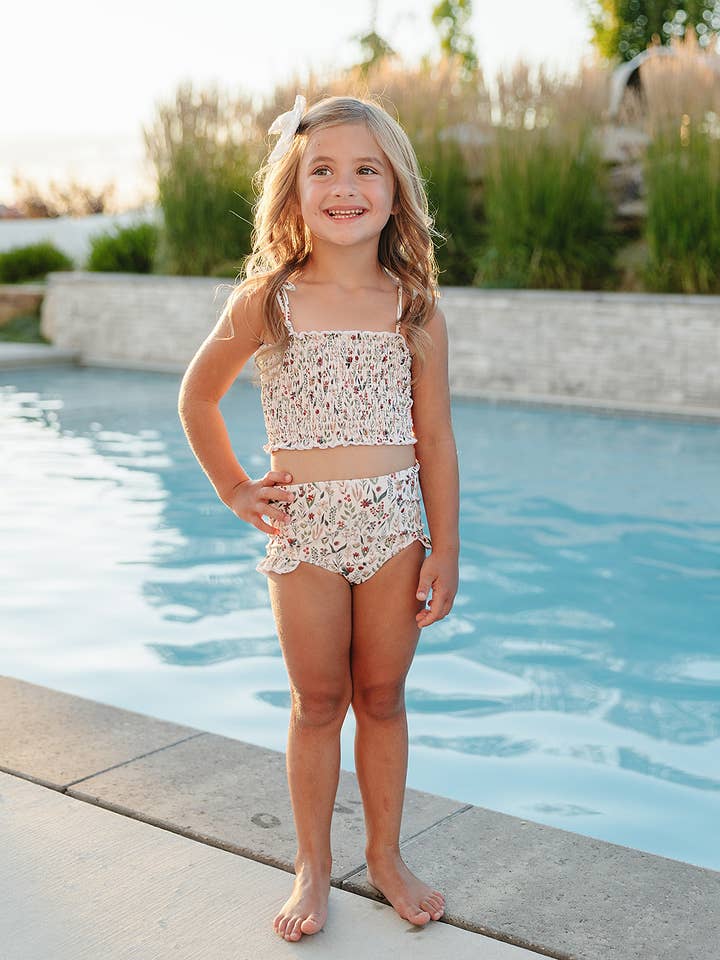 SS2026 Der "Ivy" Mädchen High Waist Smocked Bikini für den Großhandel von Current Tyed Clothing