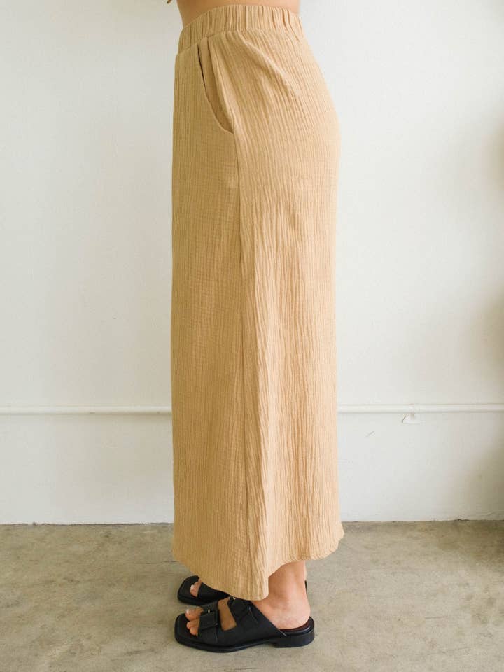 Taupe Misa Gauze Lightweight Culotte Pants for Women for wholesale on Faire2