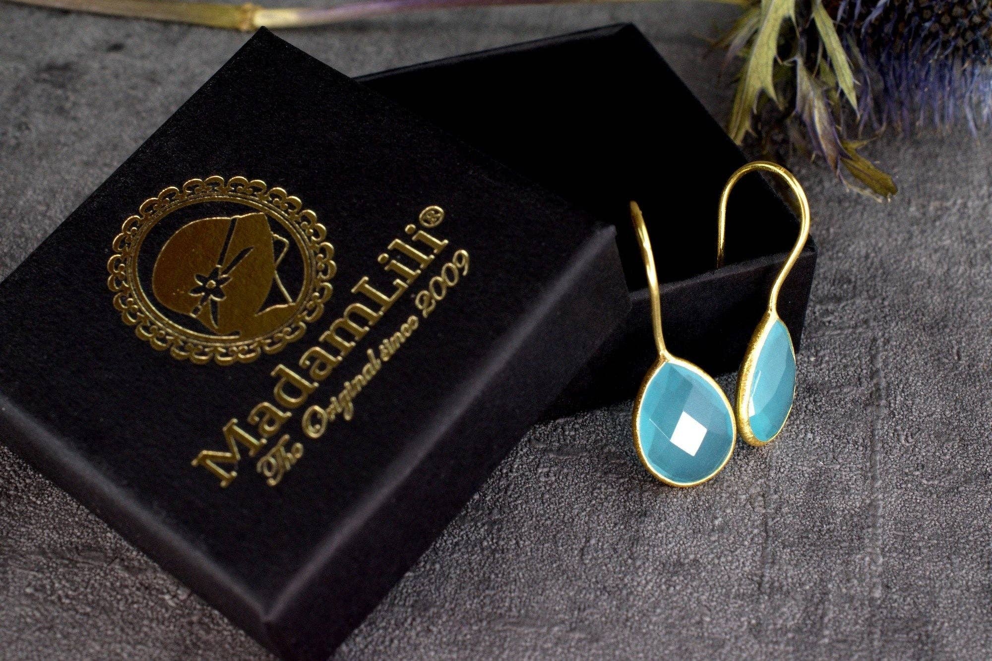 MadamLili - Wholesale Dangle Earrings - Aquamarine Gold Earrings - 925 Sterling Gold Plated Luxurious4