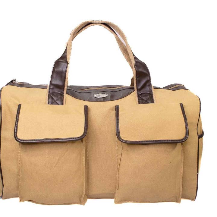 Brown Tan Marlin Canvas Weekender Bag for wholesale on Faire5
