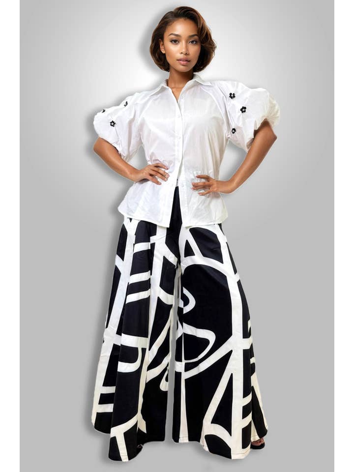 N by Nancy - Wholesale Pants - Women's - A93170B WIDE LEG PALAZZO PANTS (BLK, WHT)