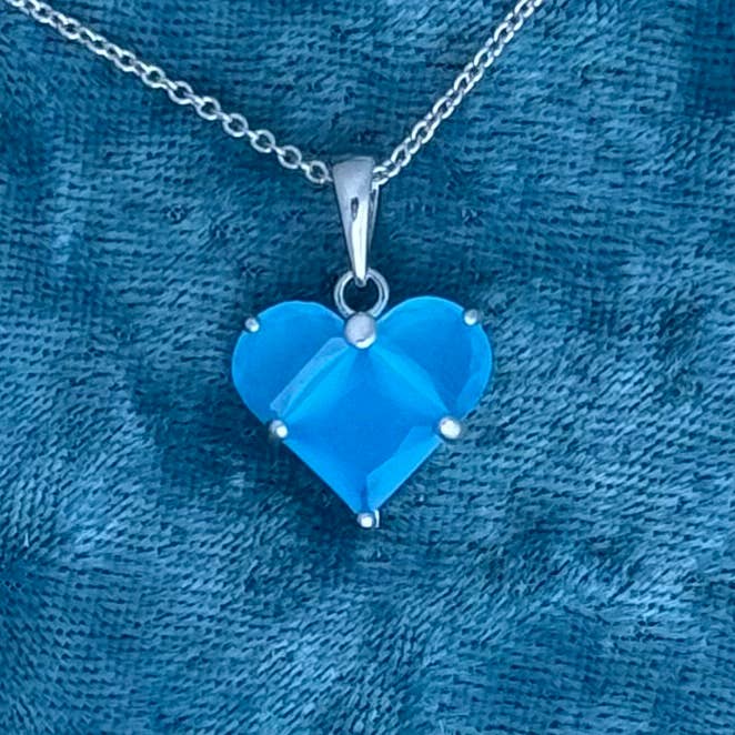 silver cubic zirconia CZ blue heart Necklace for wholesale by Elizabeth Jewelry