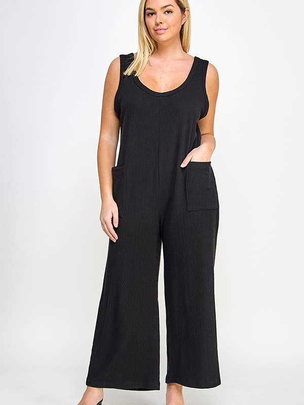 Plus Size Ribbed Jumpsuit Overalls JK18466-JS for wholesale by Haute Fox Plus Size & Contemporary
