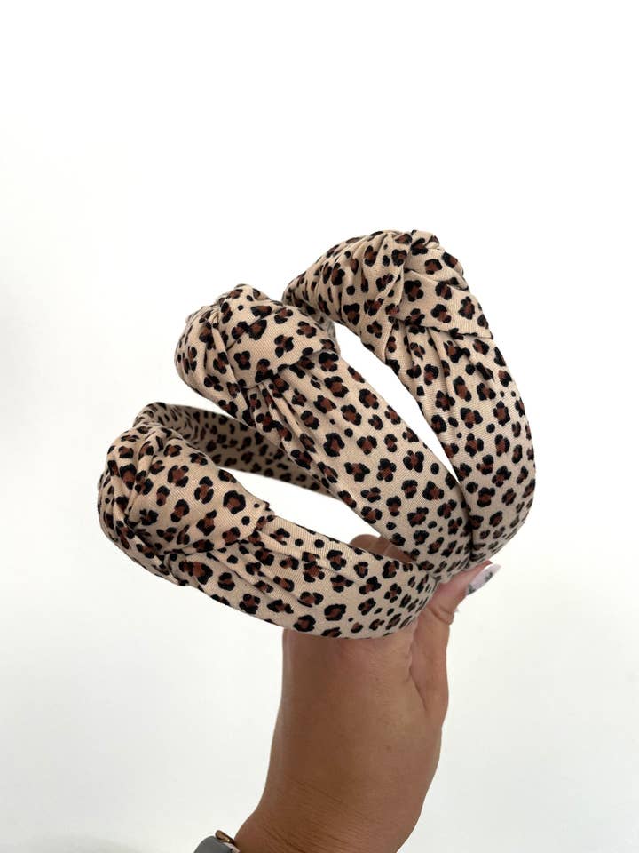 Cheetah Top Knot Animal Print Knotted Hard Headband for wholesale by Brynnbands