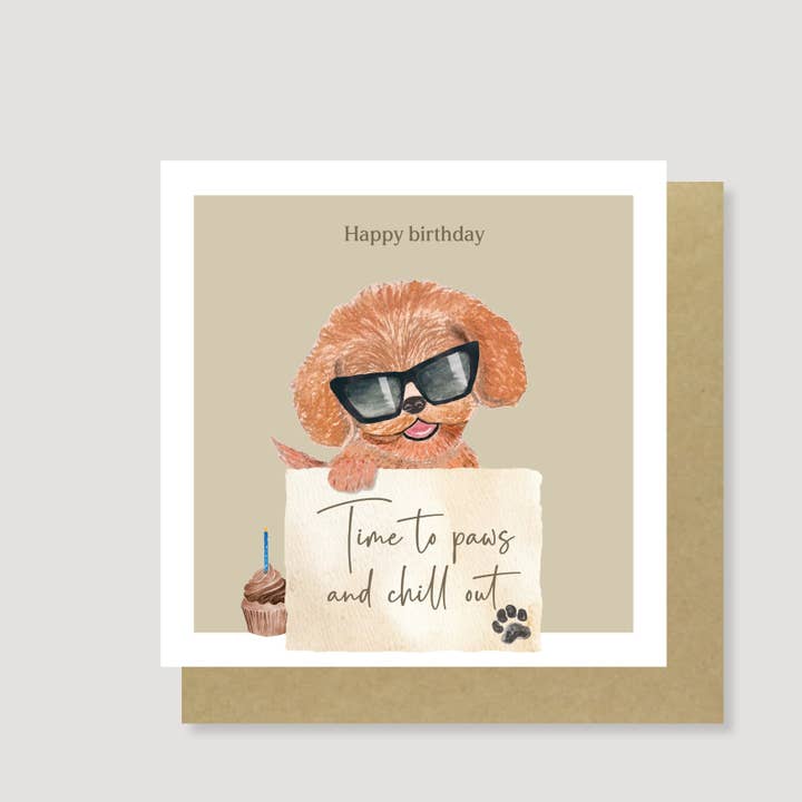 Whimsical Cavapoo Dog Birthday Card – Paws and Chill Out! for wholesale by Heather Trefusis Art - Greeting Cards (*US Duties Paid*)