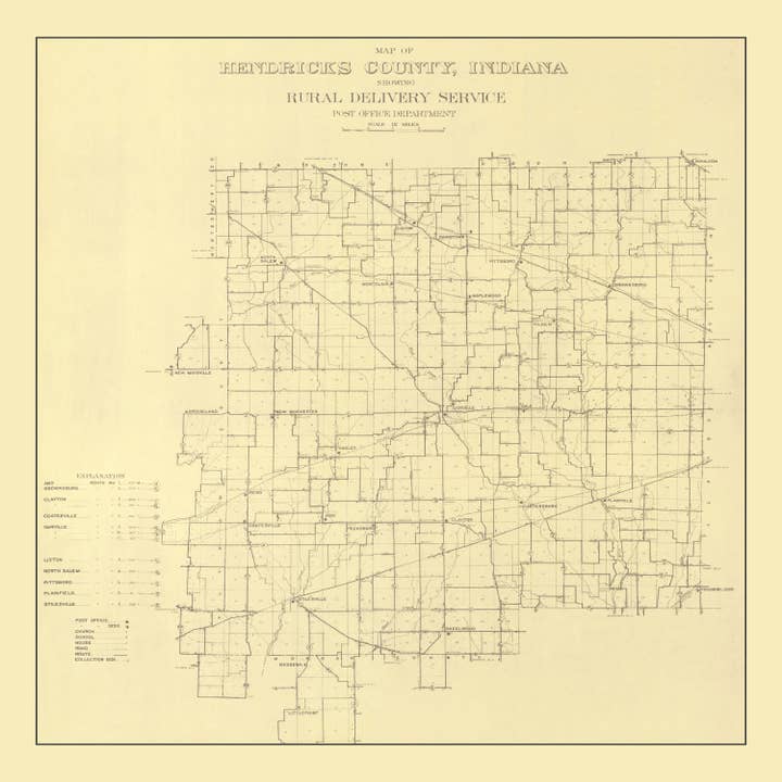 Ted's Vintage Art - Wholesale Map - Vintage Map of Hendricks County, Indiana 19114