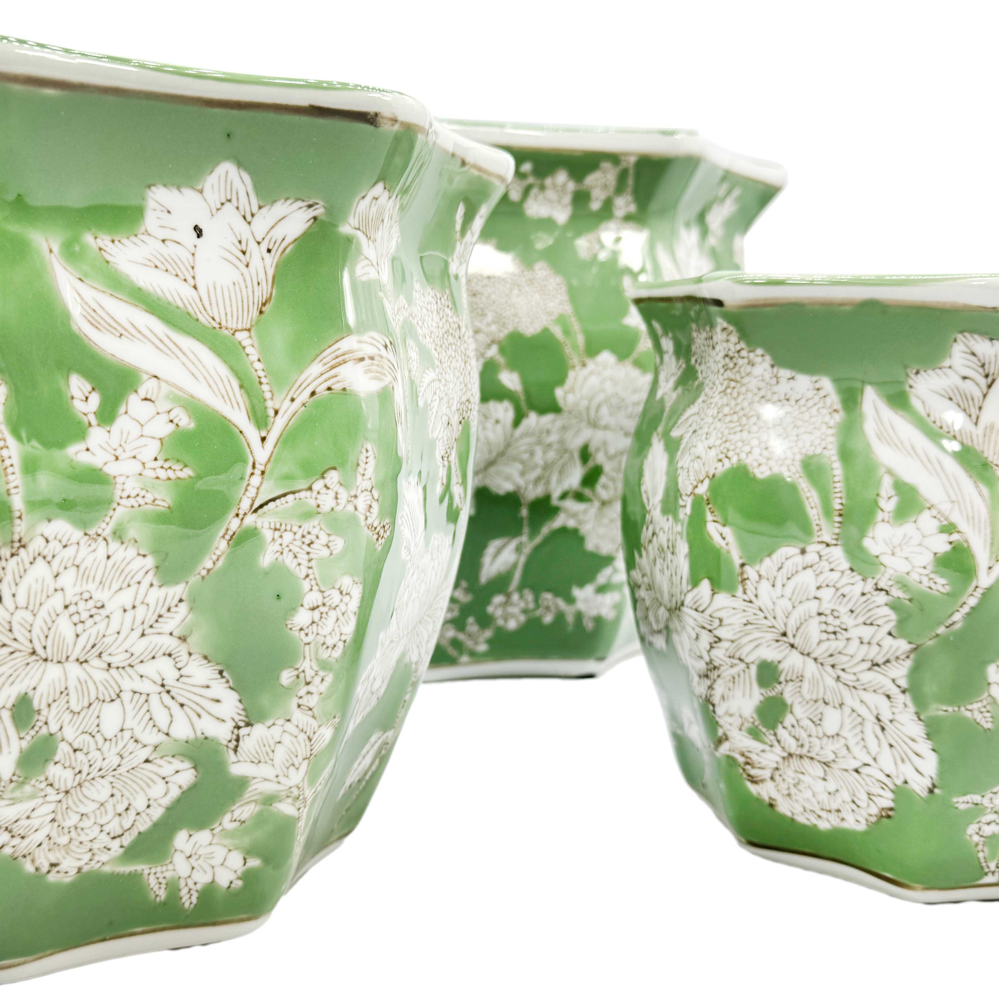 Galt International Company – Vaso de plantas por atacado – Conjunto de 3 - 
Conjunto de vasos de cerâmica Chinoiserie de 4,5"/6"/8"25