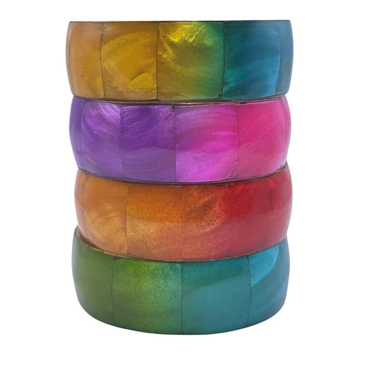 Vibrant Multi Hand Painted Mother Of Pearl Brass Bangles Set for wholesale by Treasure Jewelry