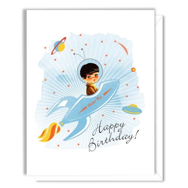 Tarjeta de cumpleaños Rocket Boy para venta al por mayor de Driscoll Design