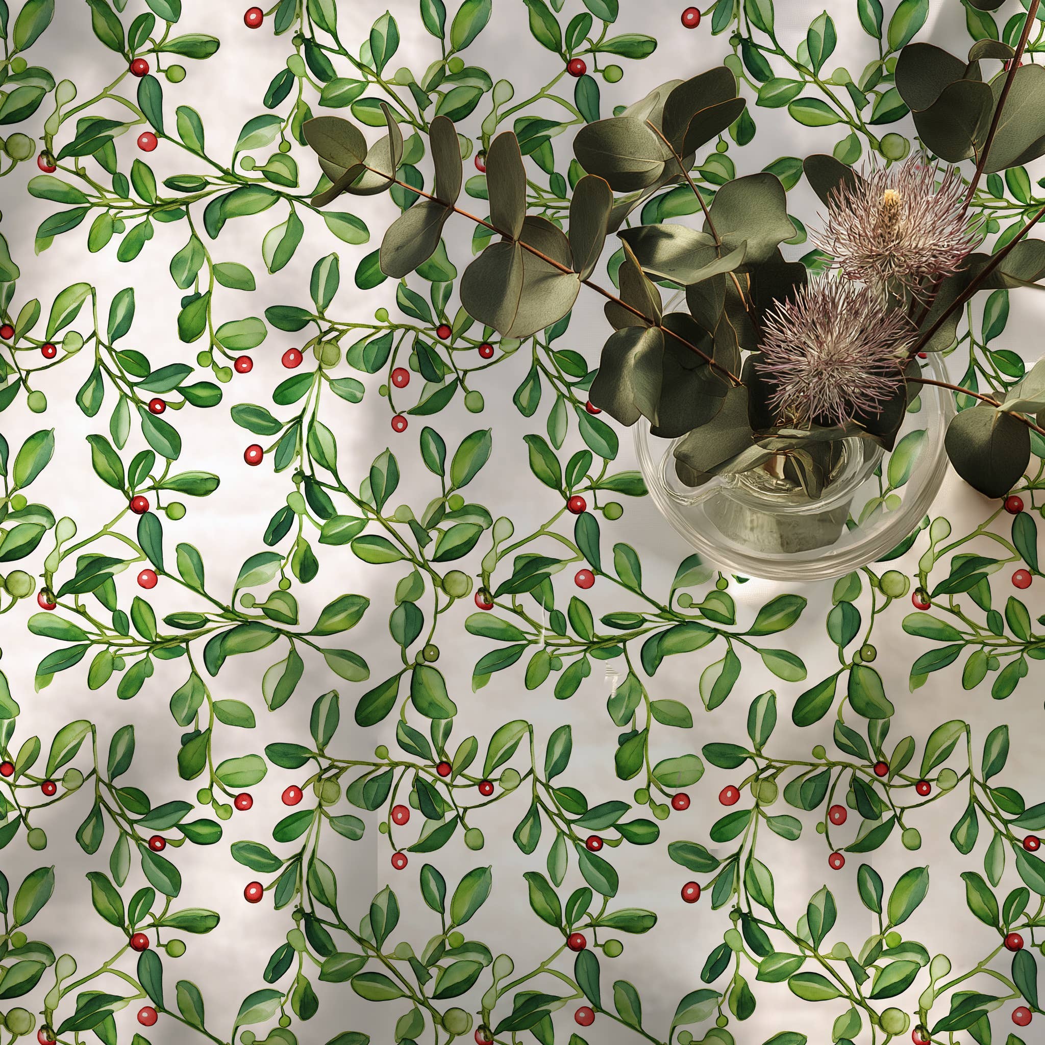 NorraVilla - Wholesale Tafelkleed - 100% Linnen Tafellaken maretak Groen - Kersttafel3