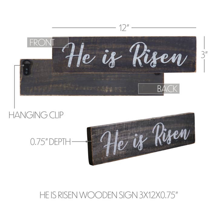 VHC Brands - Wholesale Sign - He Is Risen Wooden Sign 3x12