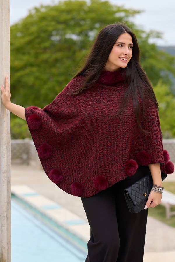 SAACHI - Wholesale Poncho - Dames - Posey Fur Pomponponcho23