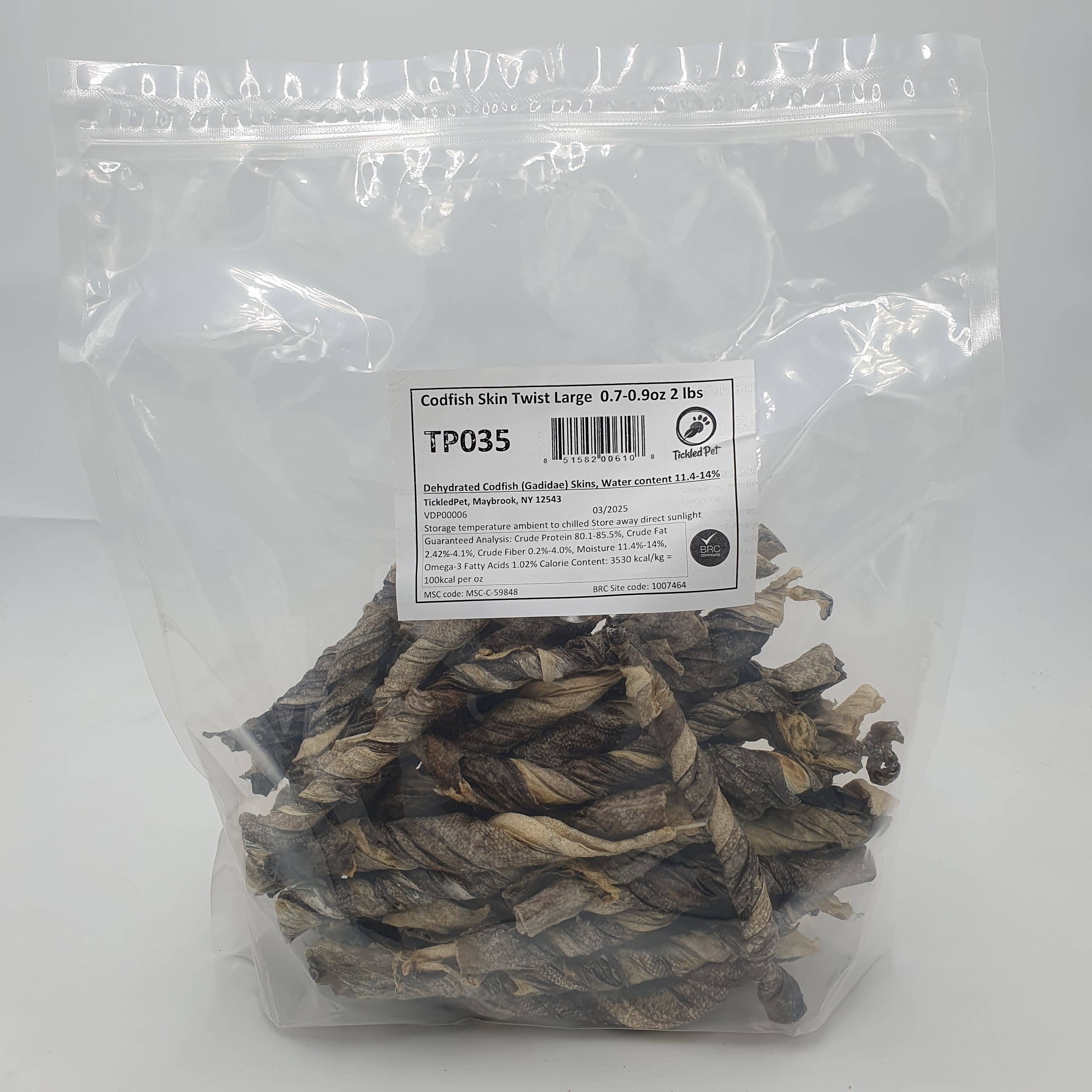 TickledPet - Wholesale Pet Treats - Dog - Codfish Skin Twist-Rolls Large loose 2lbs1