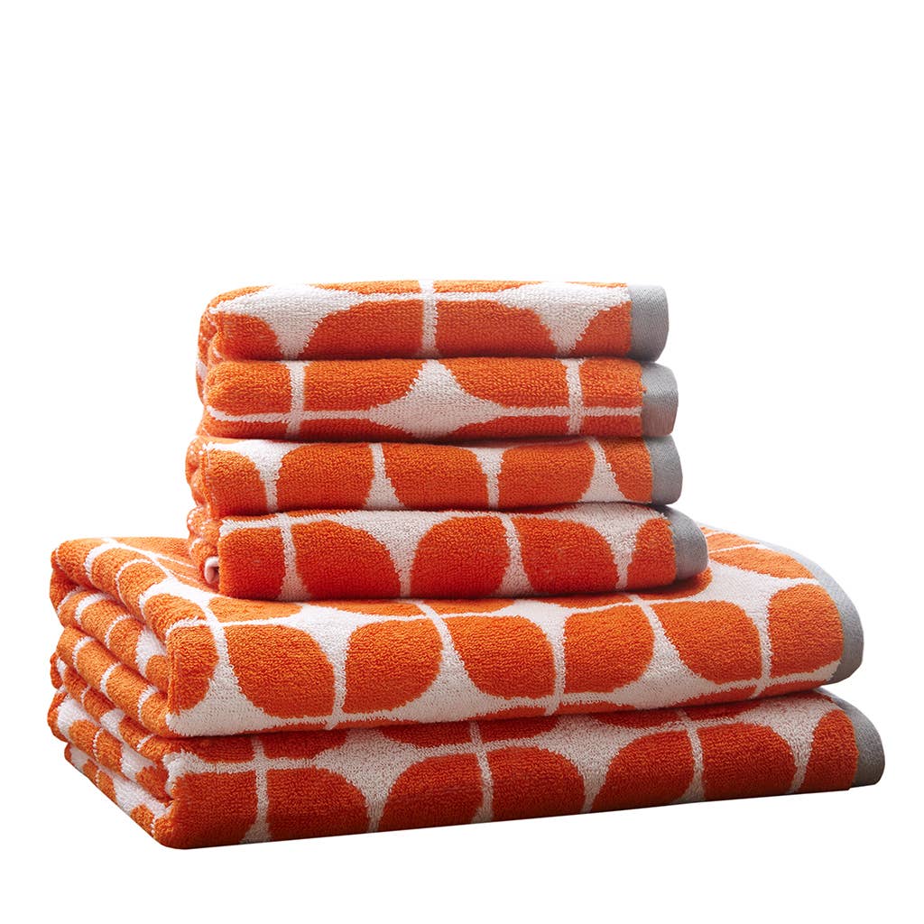 Olliix - Wholesale Towel Set - 6-Piece Cotton Jacquard Bathroom Towel Set, Orange1