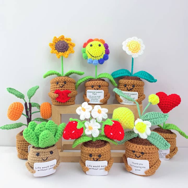 Crochet Flower Pot Tulip Sunflower, Handmade Gifts for wholesale by Lilyrosy(Duty free)