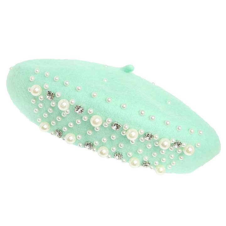 Sensibling Corp. - Wholesale Beret - Women's - Pearl Stone Cluster Embellished Wool Beret Hat10