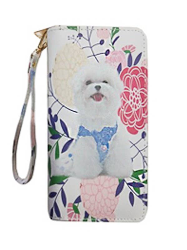 Cartera muñequera con doble cremallera y estampado de cachorros blancos para venta al por mayor de Cap Zone
