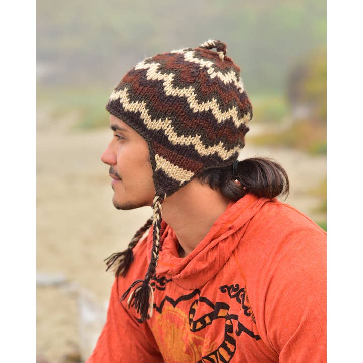 Zig Zag Asian Collection - Wholesale Beanie - Women's - Zig Zag Knit Wool Trapper Beanie Hat