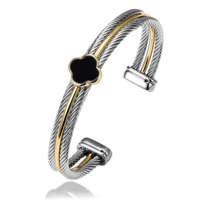 Two Tone Clover Bangle Bracelet for wholesale by Laudic Co