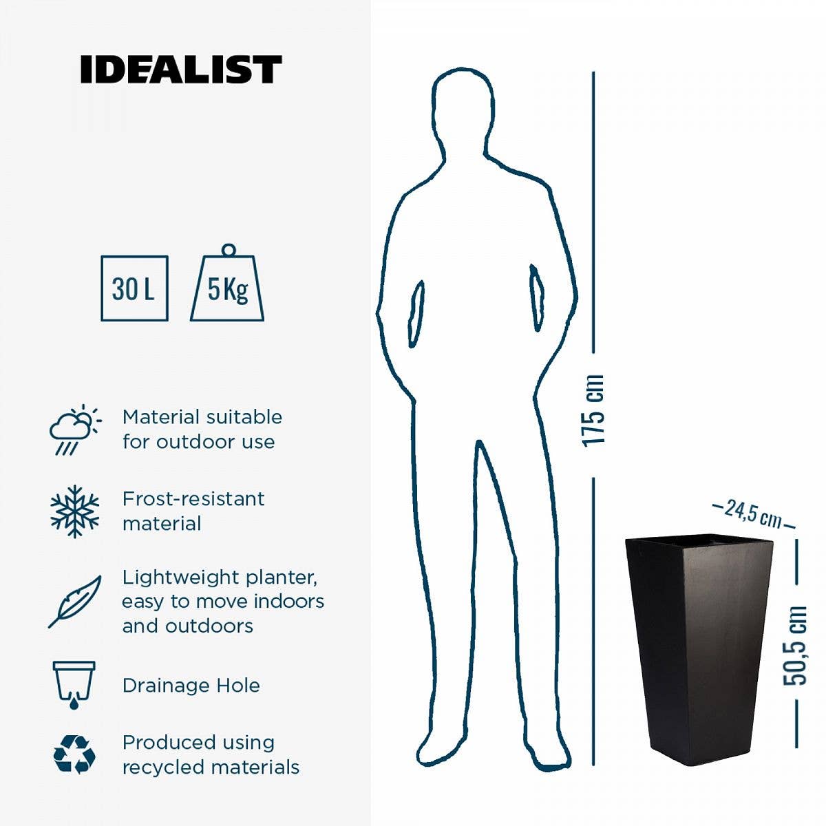 Idealist Lite Fibrestone Planters – wholesale Plant pot – IDEALIST Tall Tapered Contemporary Light Concrete Planter6