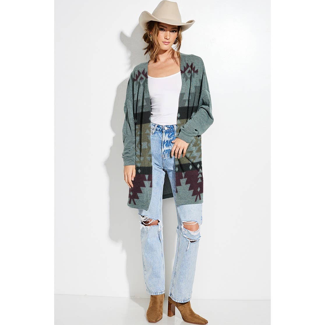Phil Love - Wholesale Cardigan - Women's - Aztec print Loose fit long sleeve Knit cardigan2
