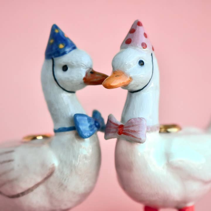 Camp Hollow Porcelain Animal Treasures - Wholesale Cake/Cupcake Topper - Pink Goose Cake Topper7