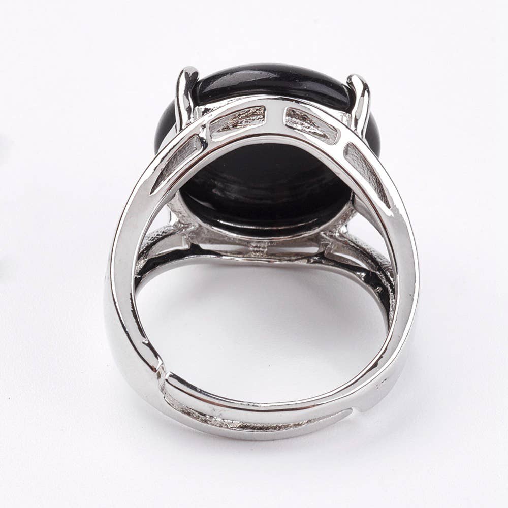 VIE - Vendita all'ingrosso Anelli cocktail/statement - Anello regolabile placcato argento con grande pietra circolare71