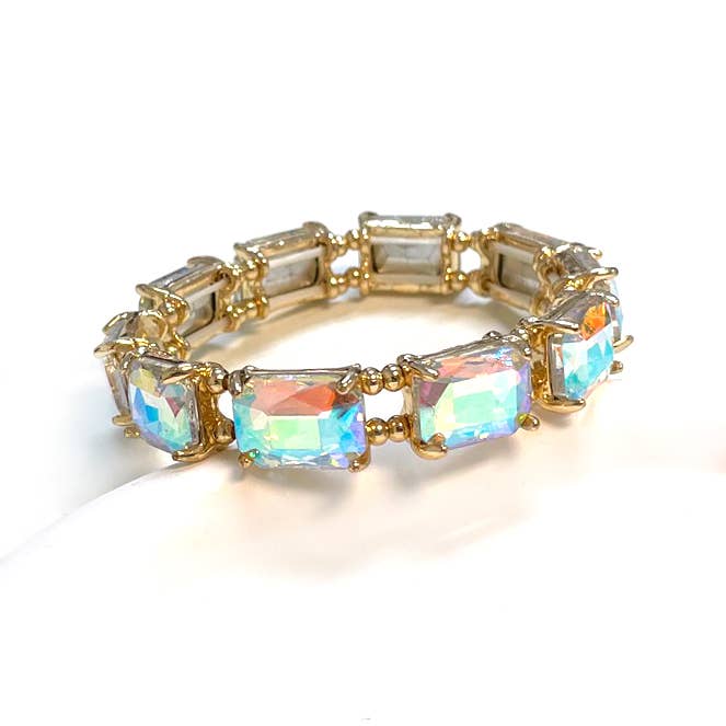 Emerald Cut Crystal Glass Bead Stretched Bracelets for wholesale by StarryNYC