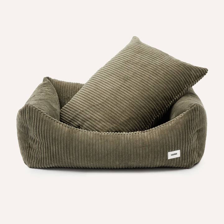 CAFIDE - Vente Panier – chien - Lit pour chien en velours côtelé vert, Snozy