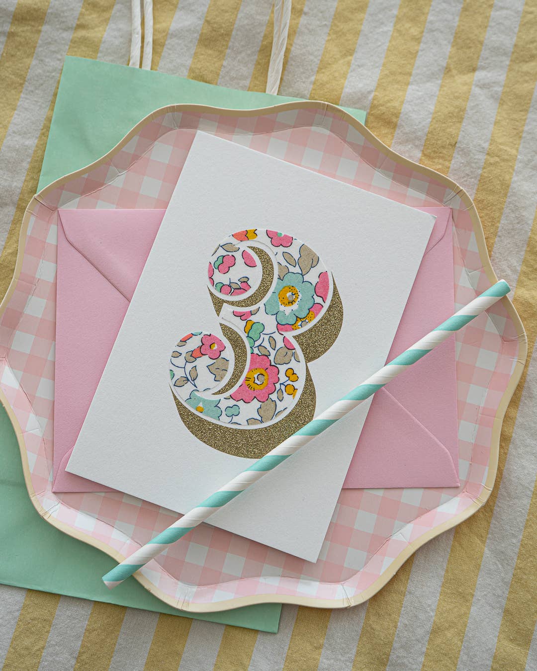 The Charming Press - Vendita all'ingrosso Biglietti di auguri - Biglietto di Compleanno per 3 Anni - Bio Glitter & Liberty Betsy Rosa2